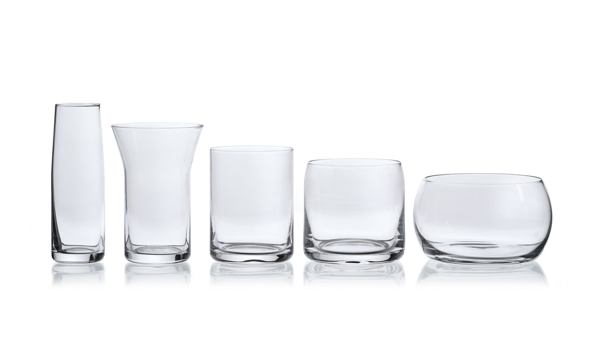 Verres 5-in-1 de Joe Colombo - Cassina-cinq verres transparents de formes différentes alignés-Cassina