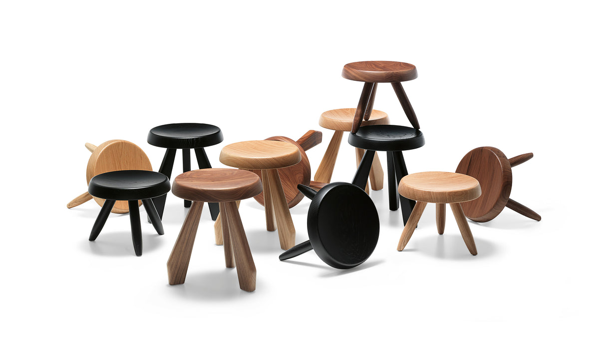 Tabouret Berger - Cassina-tabourets Berger en chêne naturel, noyer et noir réunis-The Woods Gallery