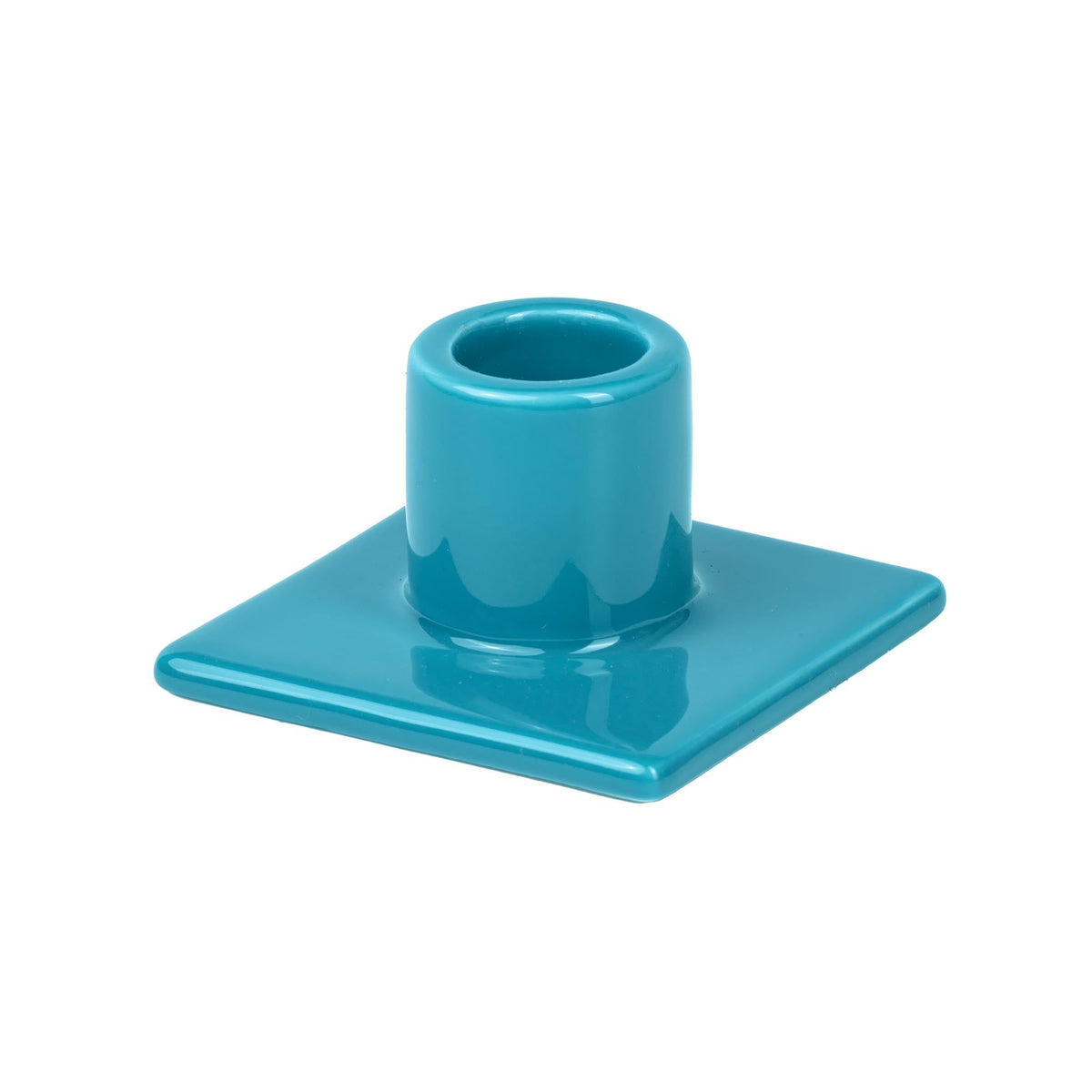 Bougeoir à pied pour bougie bâton bleu de Seletti-bougeoir turquoise vu de trois quarts, douille cylindrique-Seletti