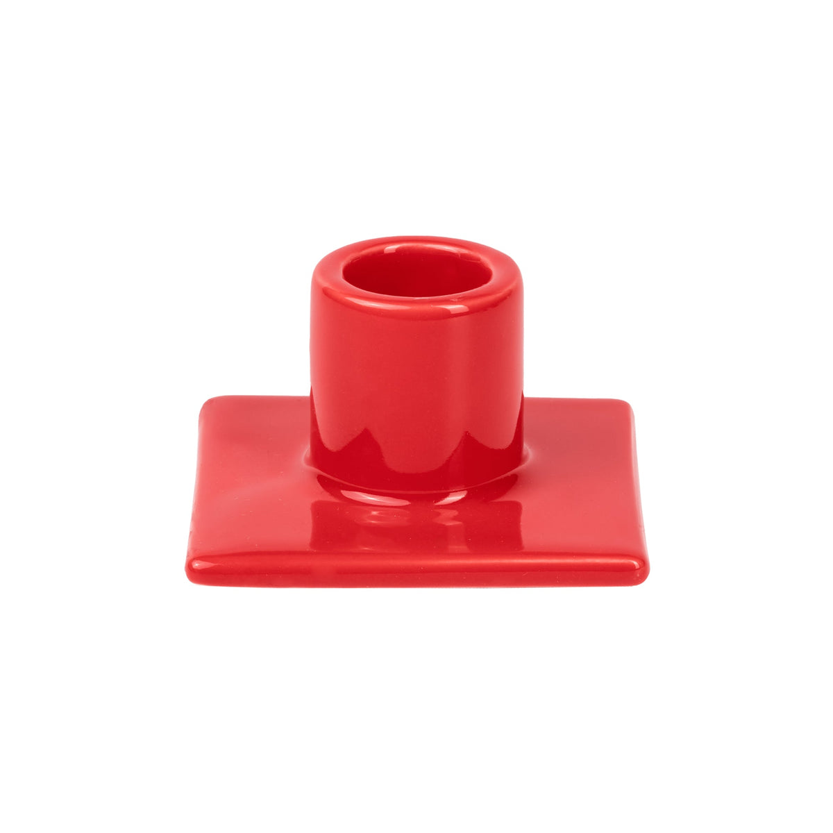 Bougeoir à pied pour bougie bâton rouge de Seletti-bougeoir rouge à socle carré, vu de face-Seletti
