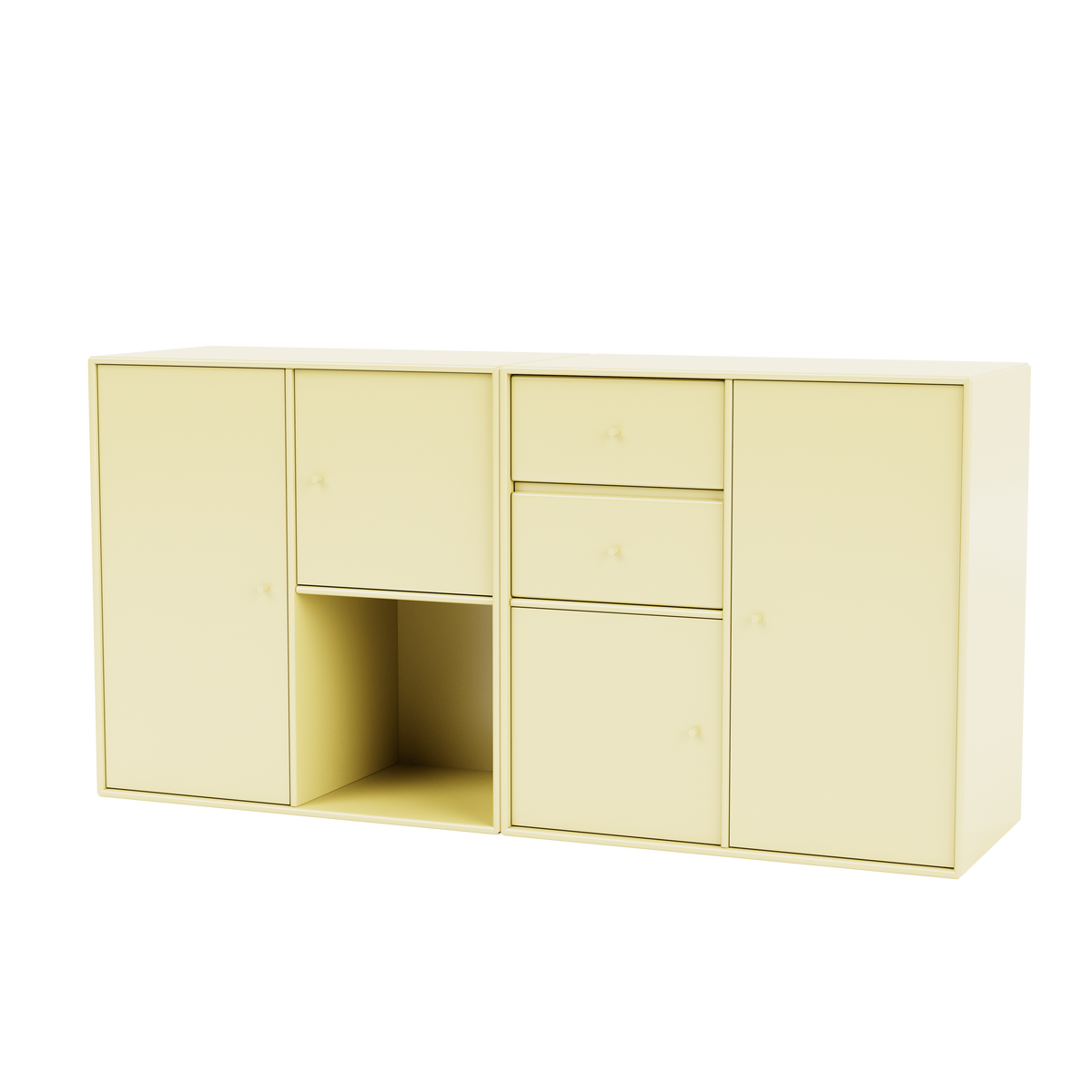 Buffet Couple par Peter J. Lassen, laque 159 Camomile, suspendu au mur, packshot Montana