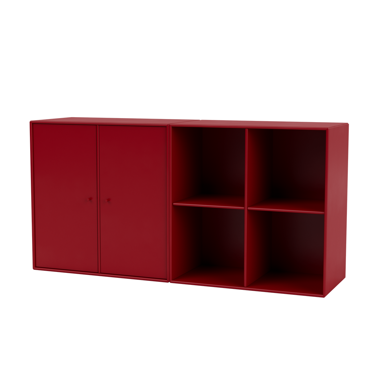 Buffet Pair par Peter J. Lassen, laque 165 Beetroot, suspendu au mur, packshot Montana