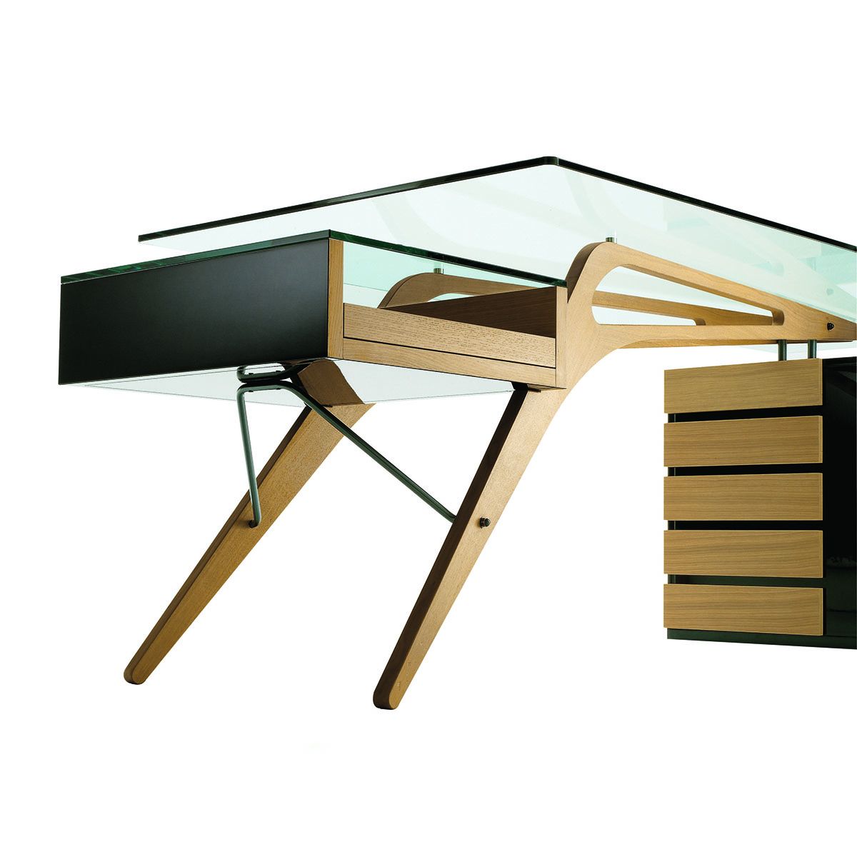 Bureau Cavour L 247 cm Hommage à Carlo Mollino - Zanotta-de trois quarts, caisson suspendu-The Woods Gallery