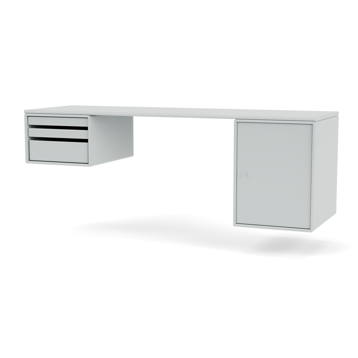 Bureau Oblong Workshop par Peter J. Lassen, laque 156 Oyster, suspendu au mur, packshot Montana