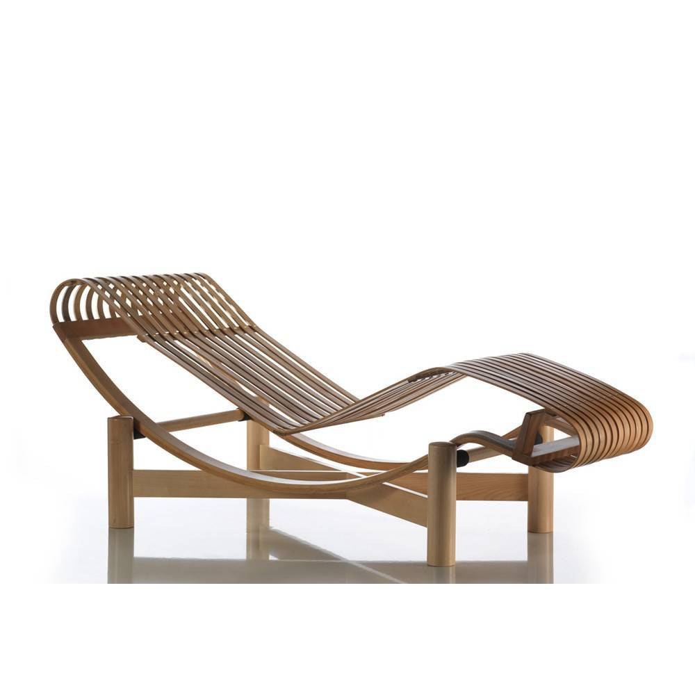 Chaise Longue Tokyo de Charlotte Perriand - Cassina-Teck-Tapisserie Lipari Lin ivoire-The Woods Gallery
