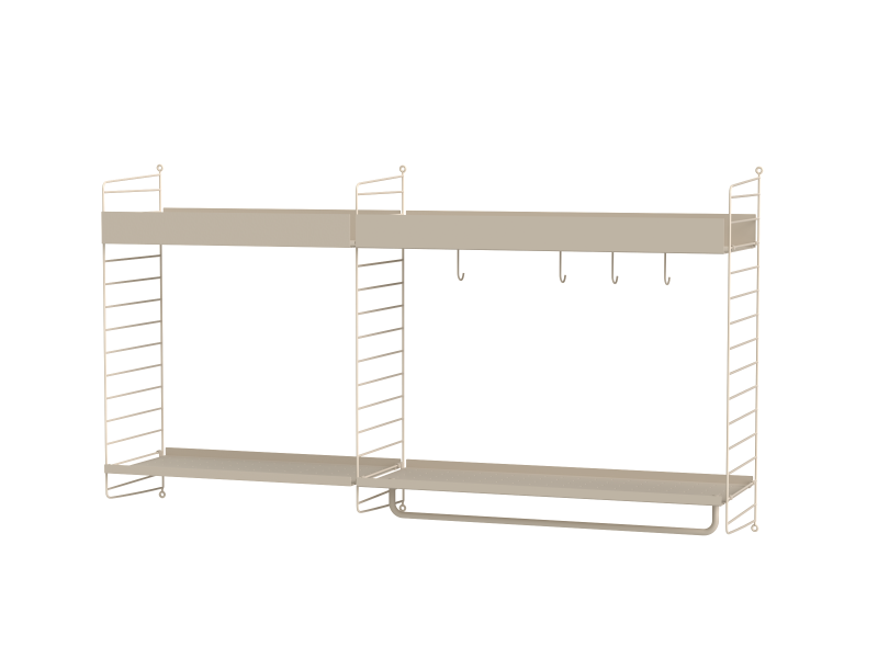Ensemble de cuisine A String Furniture, étagères murales en métal, coloris beige