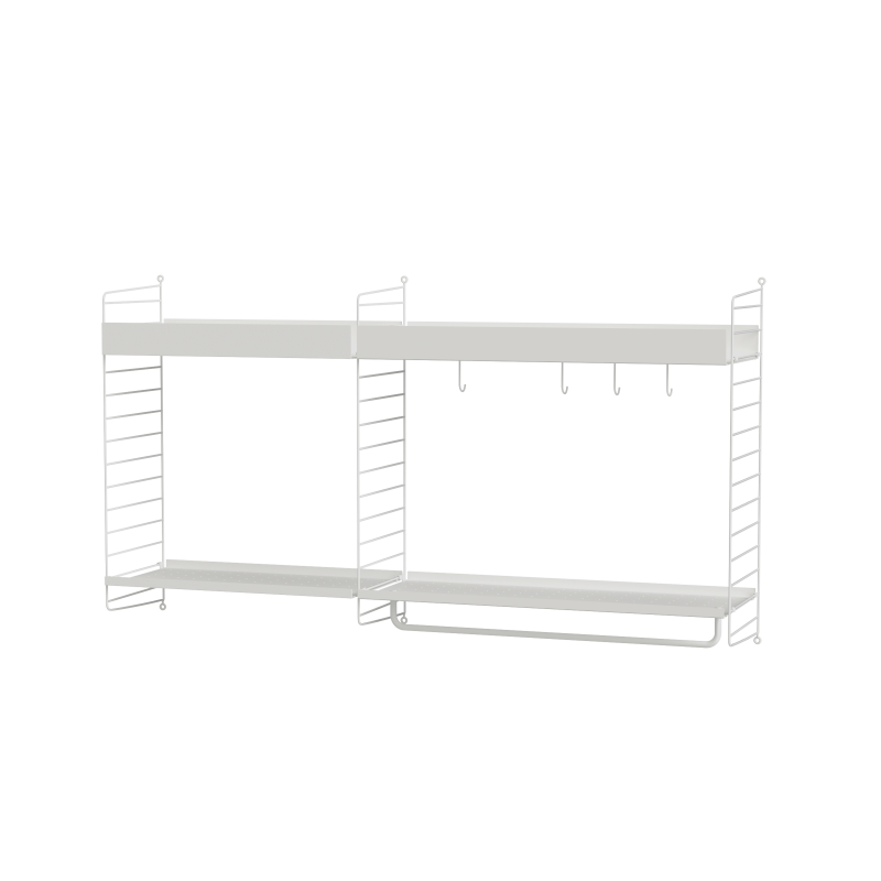 Ensemble de cuisine A String Furniture, étagères murales en métal, coloris blanc