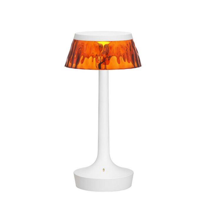 Lampe à poser Bon Jour Unplugged de Philippe Starck - Flos-Blanc-Abat-Jour Ambre-The Woods Gallery