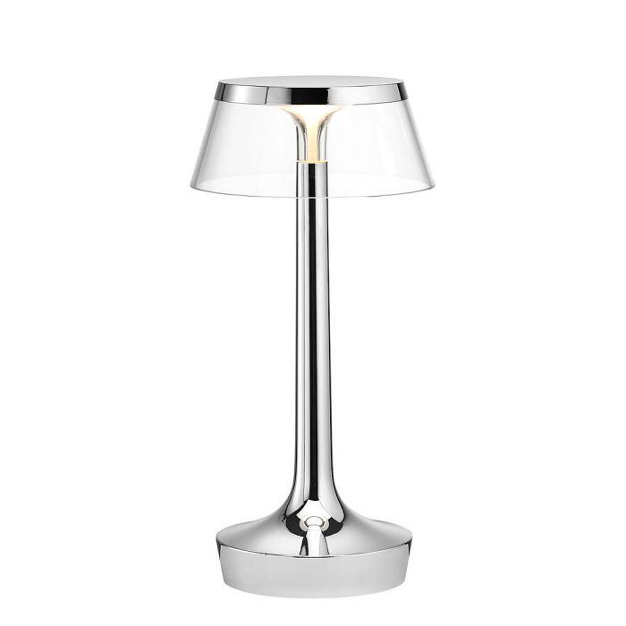 Lampe à poser Bon Jour Unplugged de Philippe Starck - Flos-Chrome-Abat-Jour Transparent-The Woods Gallery