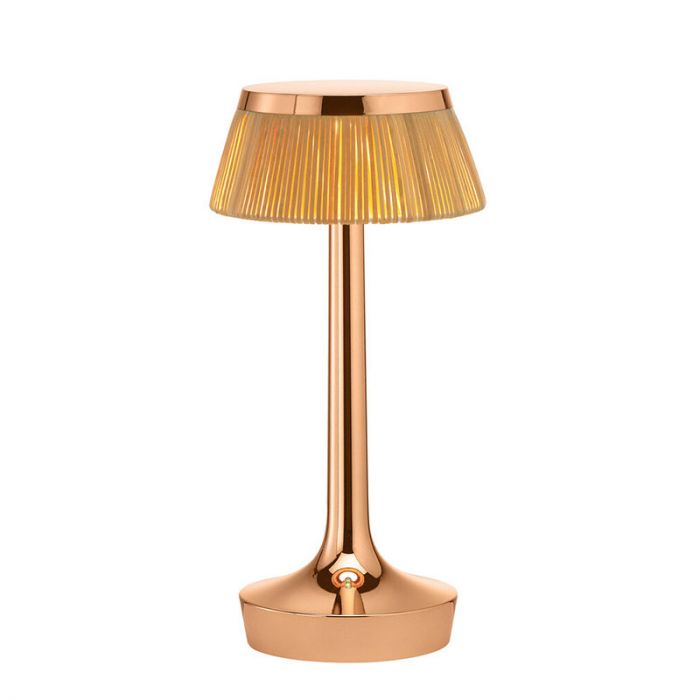 Lampe à poser Bon Jour Unplugged de Philippe Starck - Flos-Cuivre-Abat-Jour Rotin-The Woods Gallery