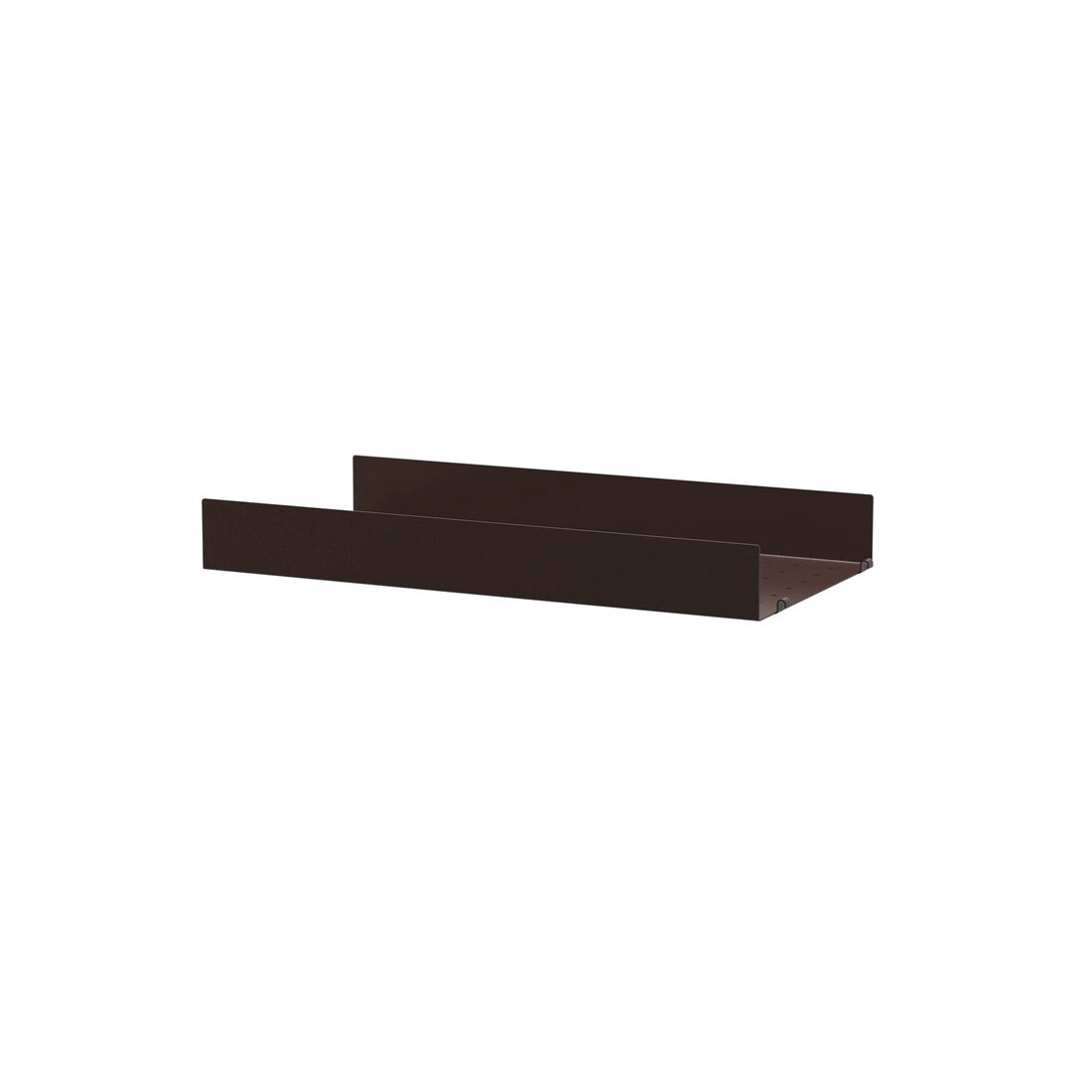 Étagère en métal perforé à rebords hauts L 58 ou 78 cm, String Furniture, coloris brun foncé, 58x30 cm, packshot sur fond blanc