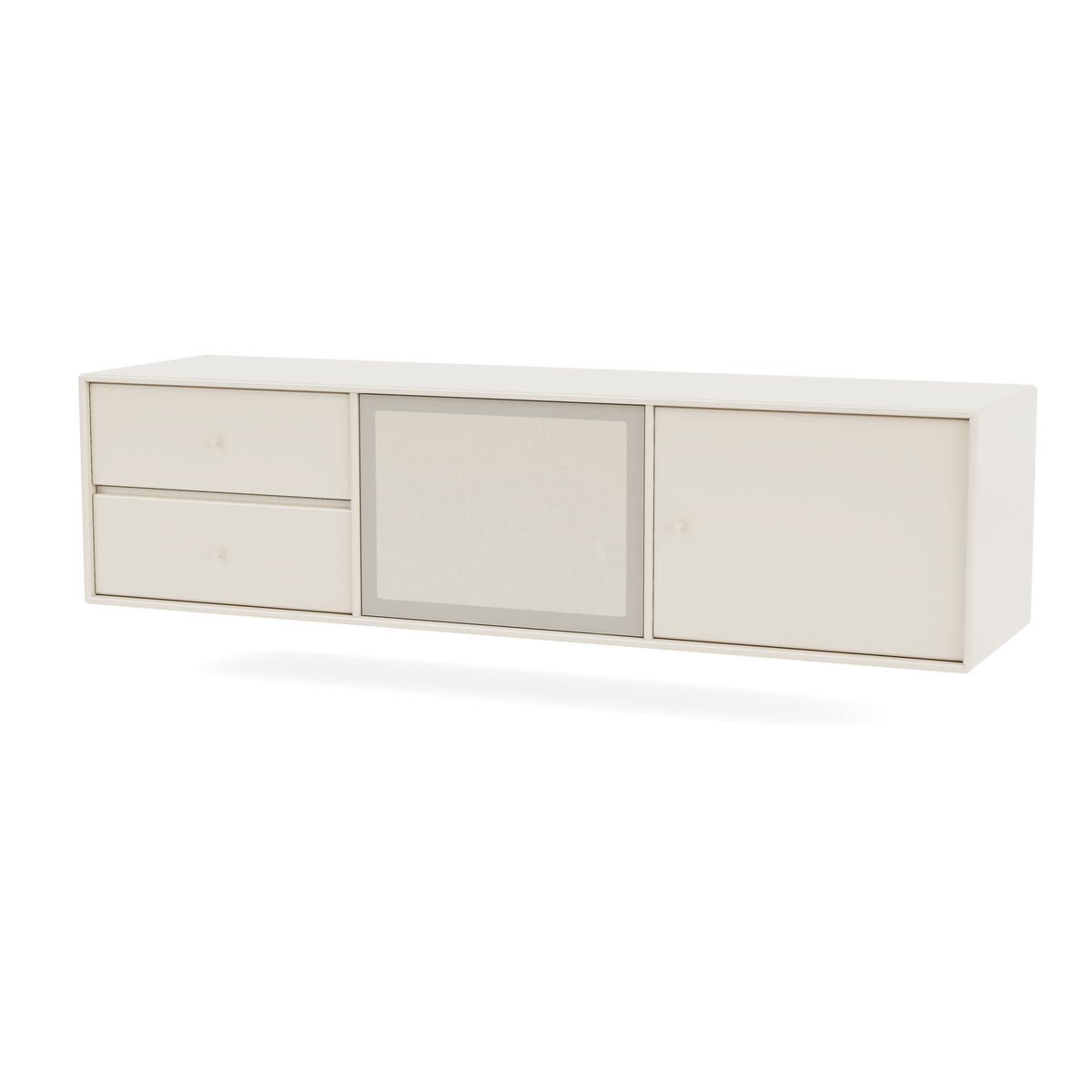 Meuble Tv Octave VI par Peter J. Lassen, laque 158 Oat, suspendu au mur, packshot Montana