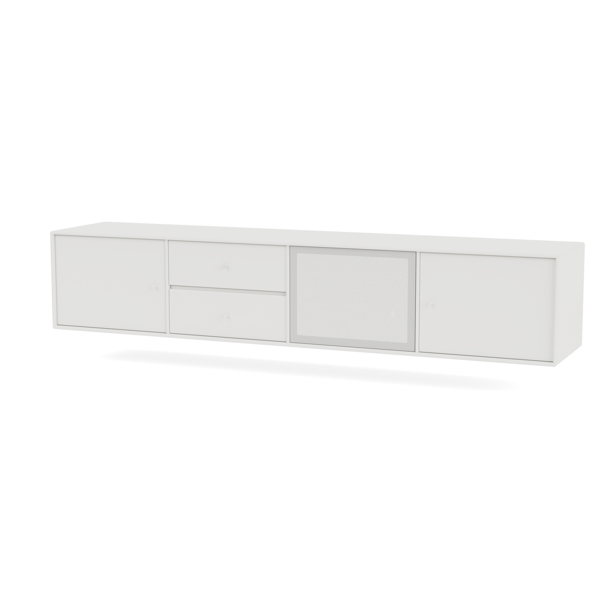 Meuble Tv Octave VIII par Peter J. Lassen, laque 01 White, suspendu au mur, packshot Montana