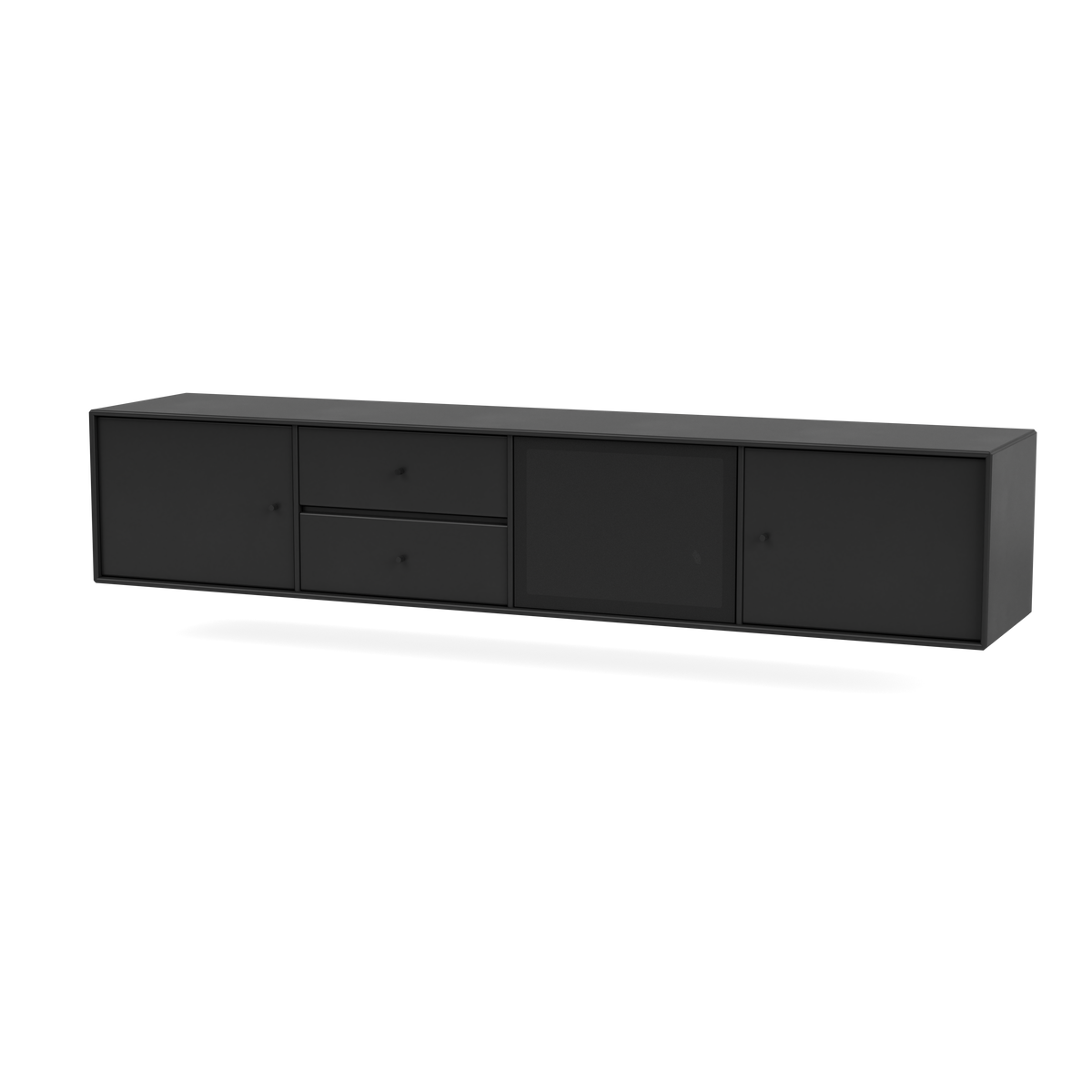 Meuble Tv Octave VIII par Peter J. Lassen, laque 05 Black, suspendu au mur, packshot Montana