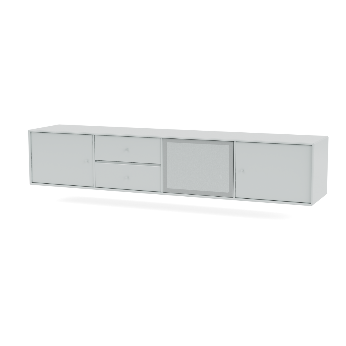 Meuble Tv Octave VIII par Peter J. Lassen, laque 156 Oyster, suspendu au mur, packshot Montana