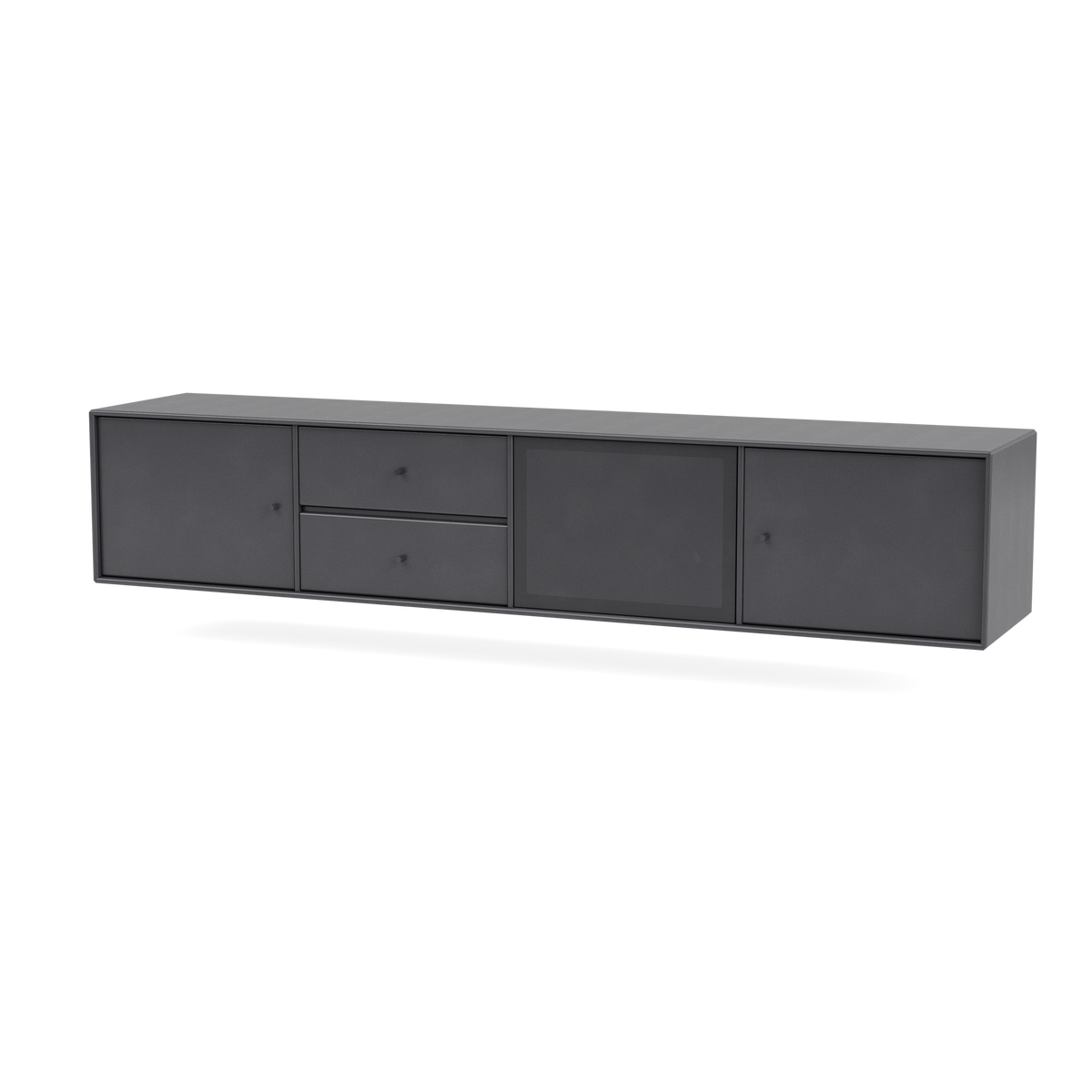 Meuble Tv Octave VIII par Peter J. Lassen, laque 36 Coal, suspendu au mur, packshot Montana
