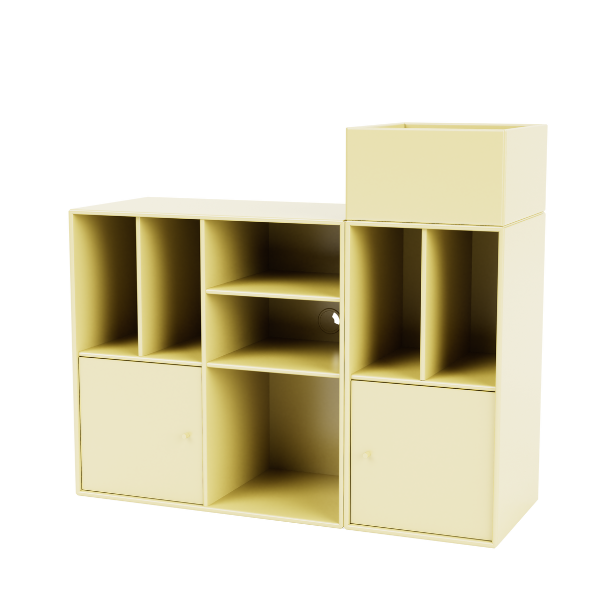 Meuble de Rangement Spin III par Peter J. Lassen, laque 159 Camomile, suspendu au mur, packshot Montana