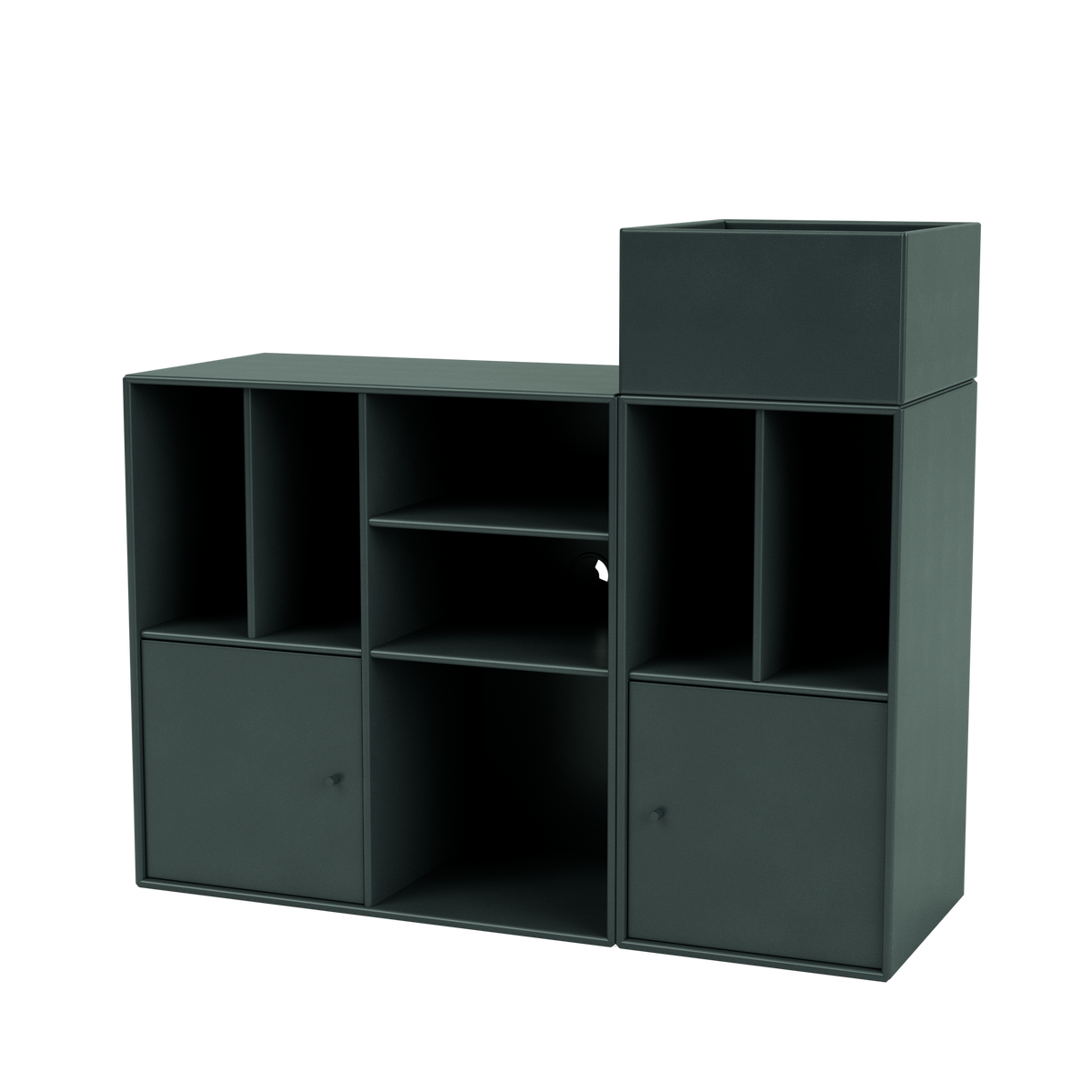 Meuble de Rangement Spin III par Peter J. Lassen, laque 163 Black Jade, suspendu au mur, packshot Montana