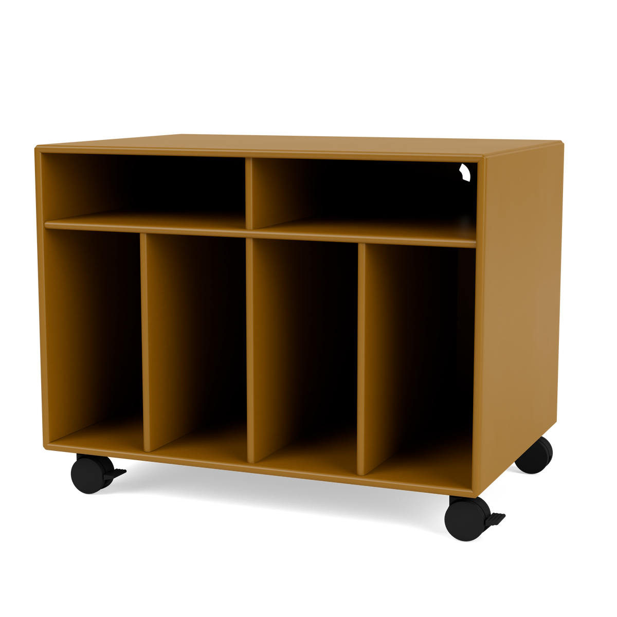 Module de Rangement Spin I par Peter J. Lassen, laque 142 Amber, sur roulettes, packshot Montana