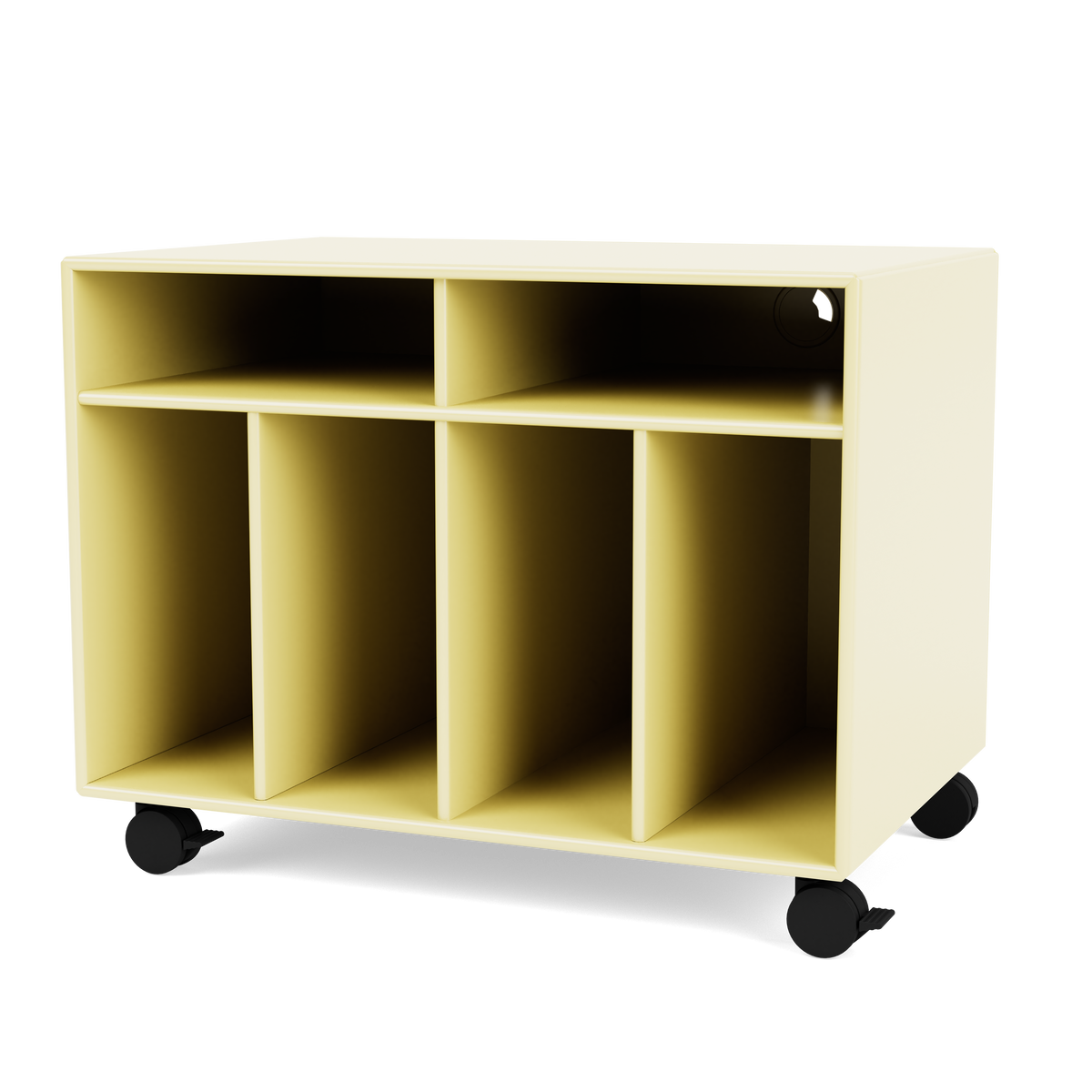 Module de Rangement Spin I par Peter J. Lassen, laque 159 Camomile, sur roulettes, packshot Montana