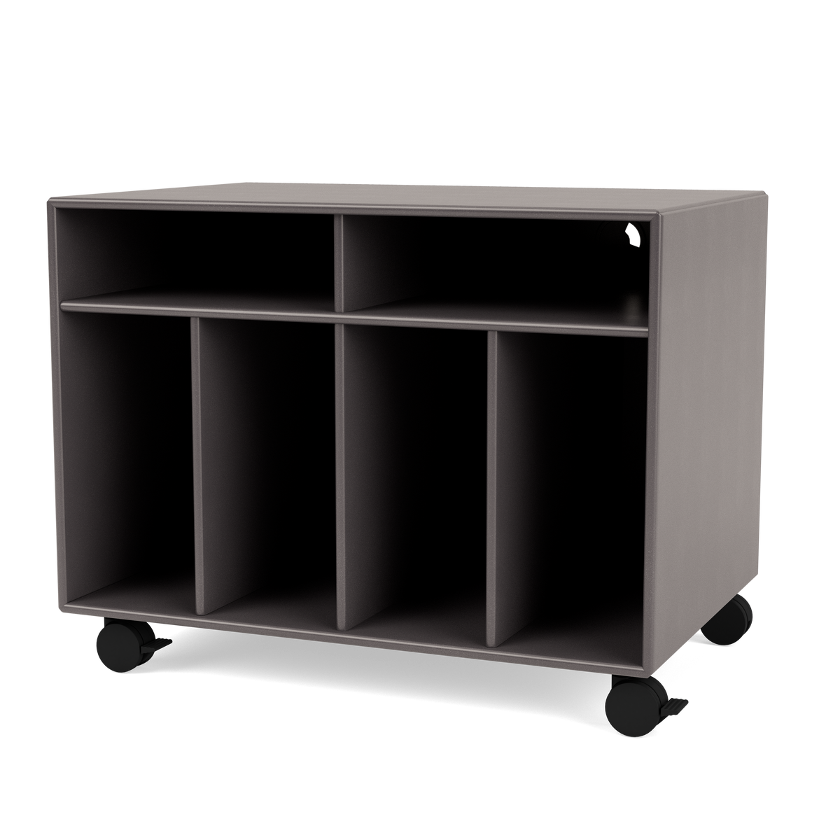 Module de Rangement Spin I par Peter J. Lassen, laque 35 Coffee, sur roulettes, packshot Montana