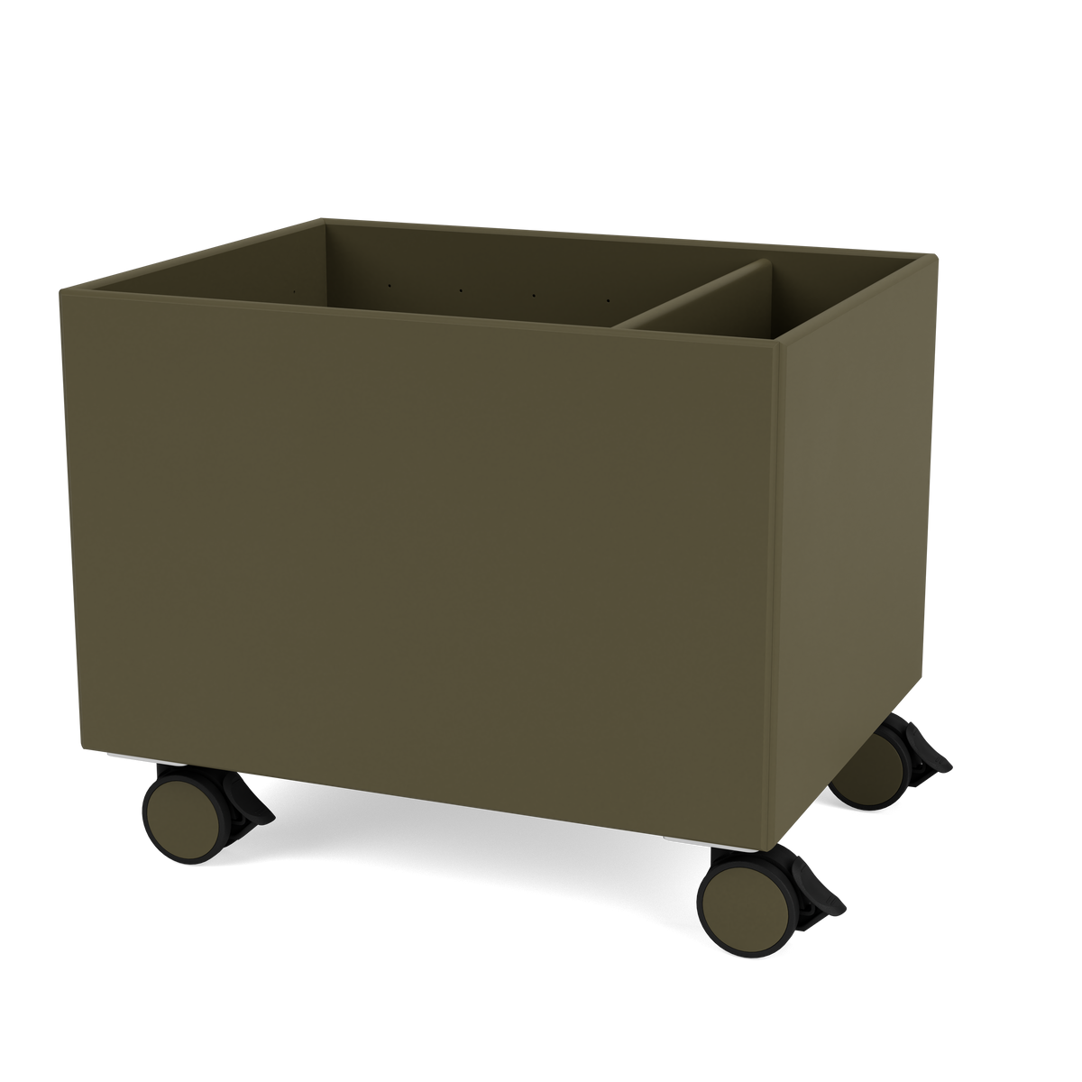 Colour Box II Montana laquée 139 Oregano, sur roulettes, vue de trois quarts