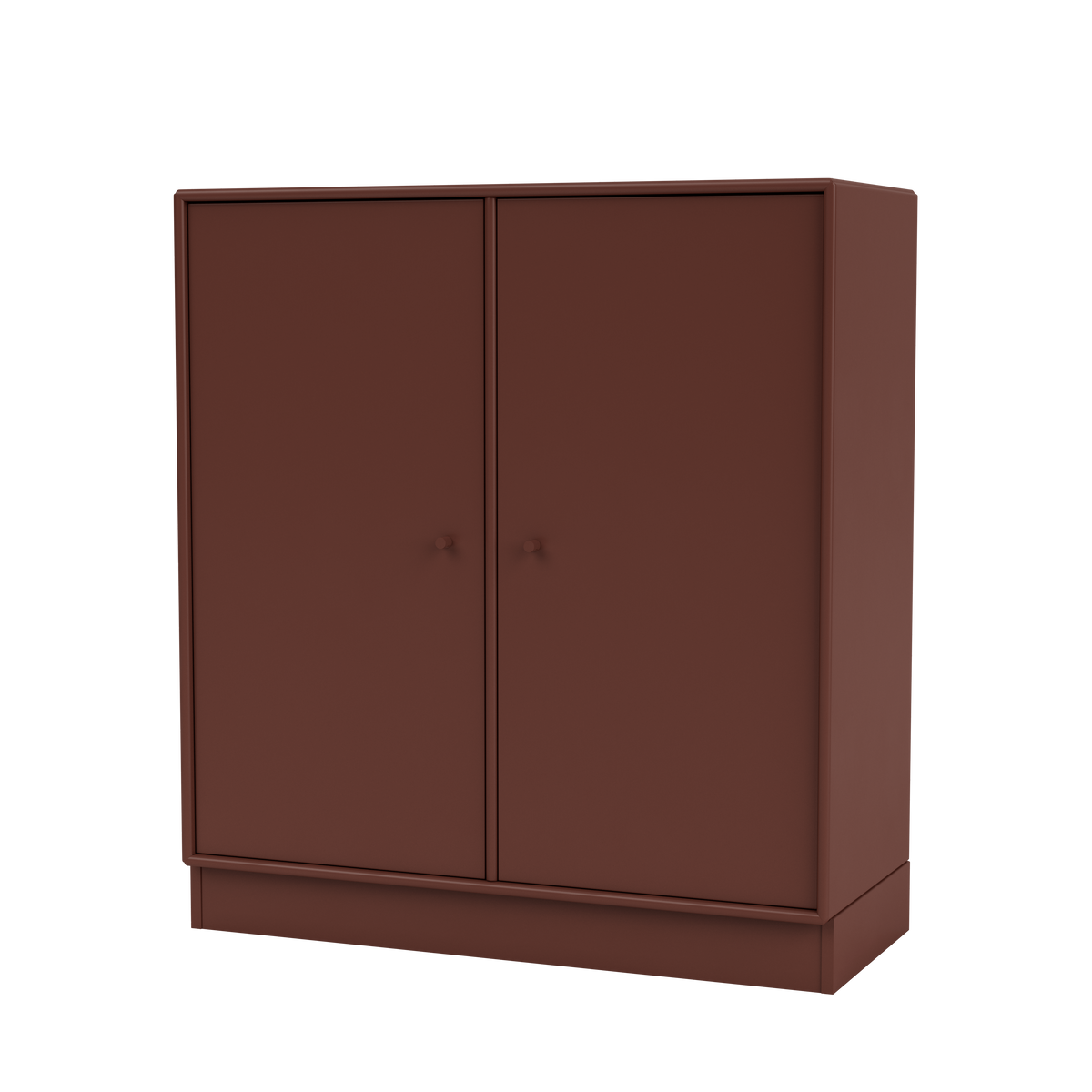 Meuble de rangement Cover Montana, laque 155 Masala, sur socle de 7 cm, vue de trois quarts sur fond blanc