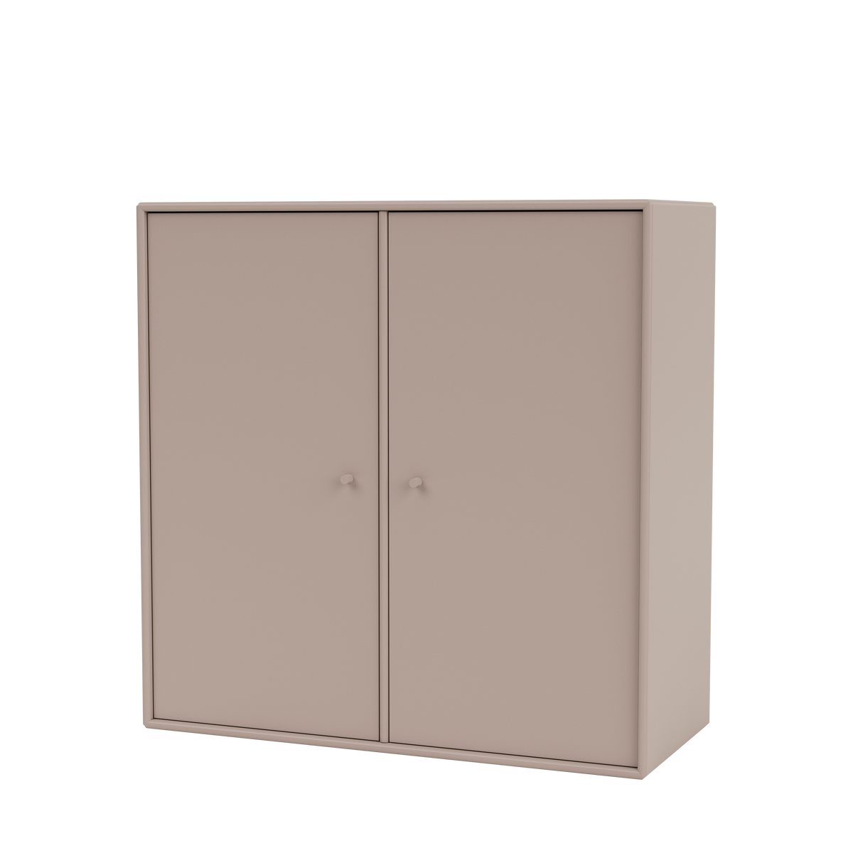 Meuble de rangement Cover Montana, laque 137 Mushroom, suspendu au rail mural, vue de trois quarts sur fond blanc