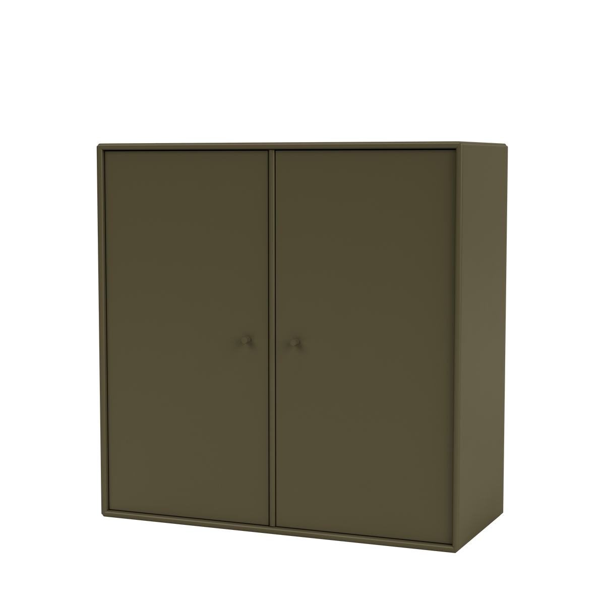 Meuble de rangement Cover Montana, laque 139 Oregano, suspendu au rail mural, vue de trois quarts sur fond blanc