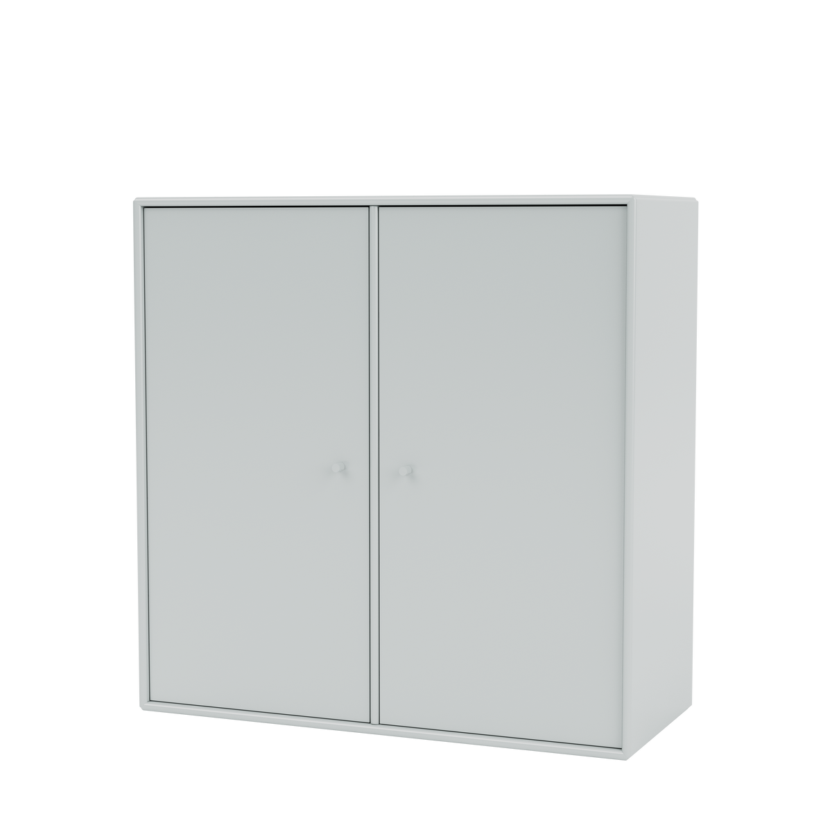 Meuble de rangement Cover Montana, laque 156 Oyster, suspendu au rail mural, vue de trois quarts sur fond blanc