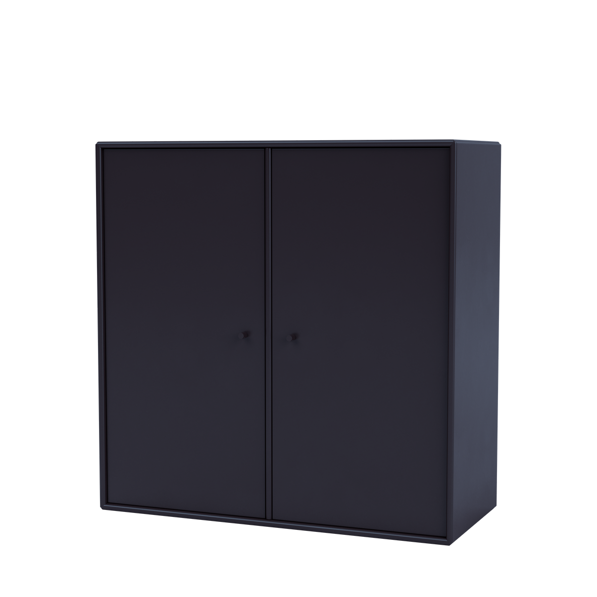 Meuble de rangement Cover Montana, laque 147 Shadow, suspendu au rail mural, vue de trois quarts sur fond blanc