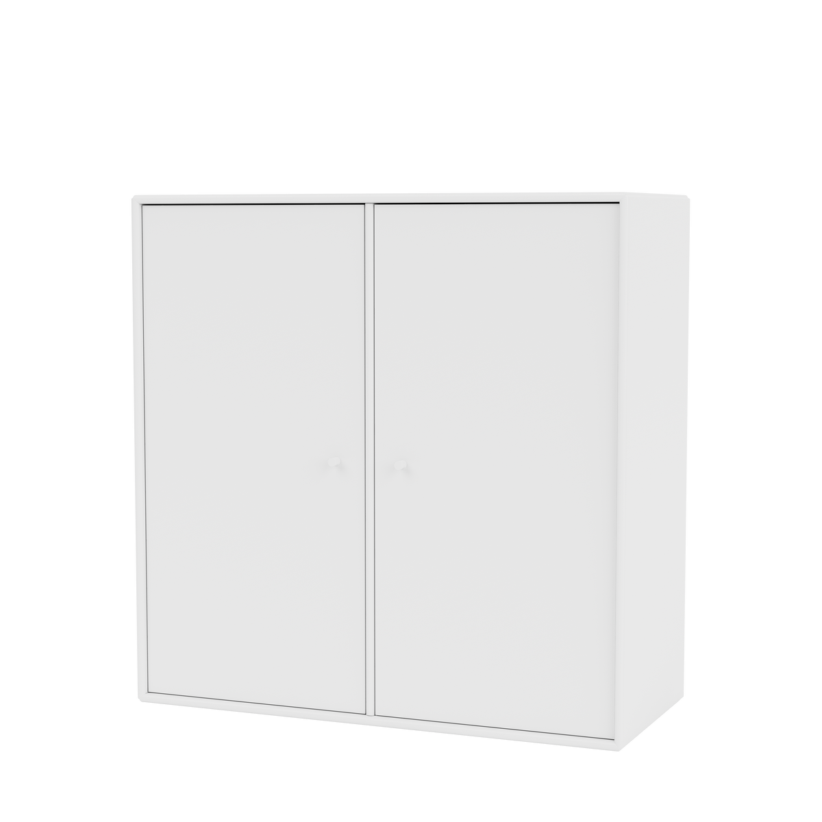 Meuble de rangement Cover Montana, laque 38 Snow, suspendu au rail mural, vue de trois quarts sur fond blanc
