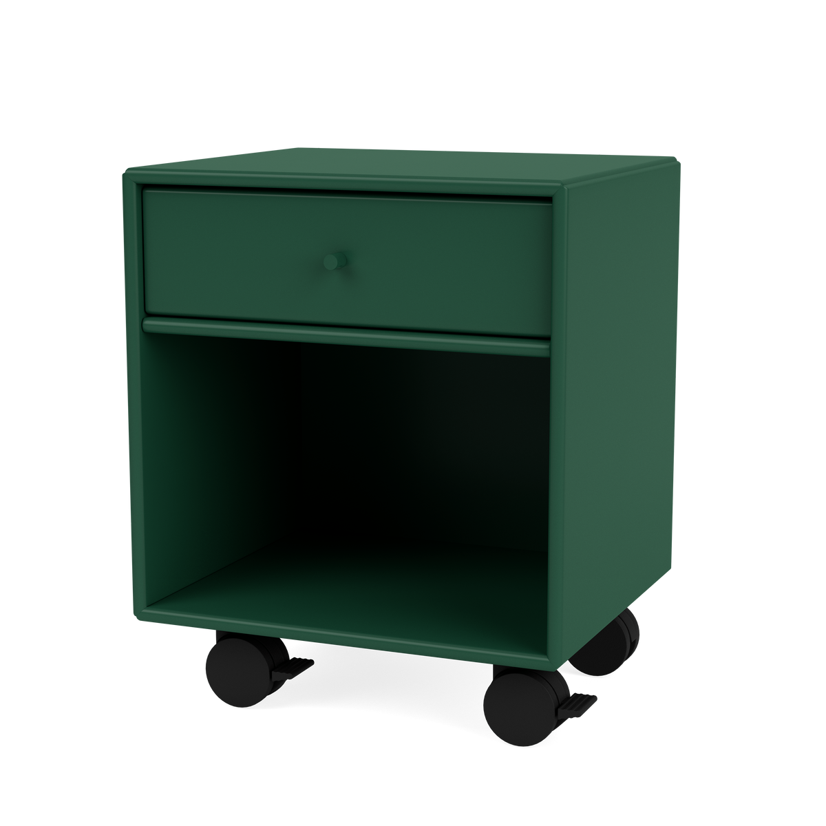 Table de chevet Dream Quick Ship, laque 136 Pine, sur roulettes, packshot Montana