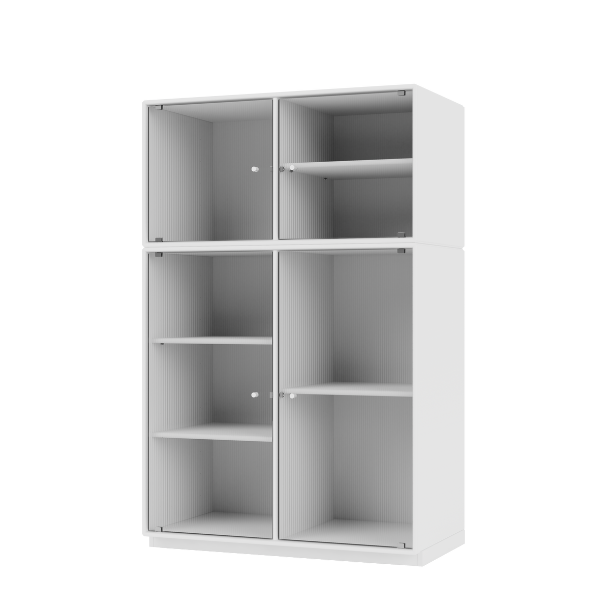 Vitrine Ripple III Quick Ship, laque 101 New White, sur socle de 3 cm, packshot Montana