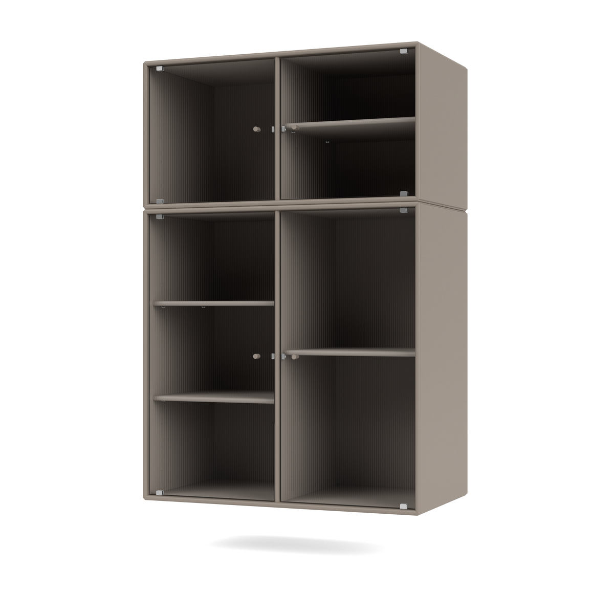Vitrine Ripple III Quick Ship, laque 141 Truffle, suspendu au mur, packshot Montana