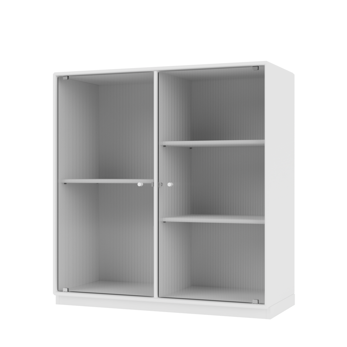 Vitrine Ripple II Quick Ship, laque 101 New White, sur socle de 3 cm, packshot Montana