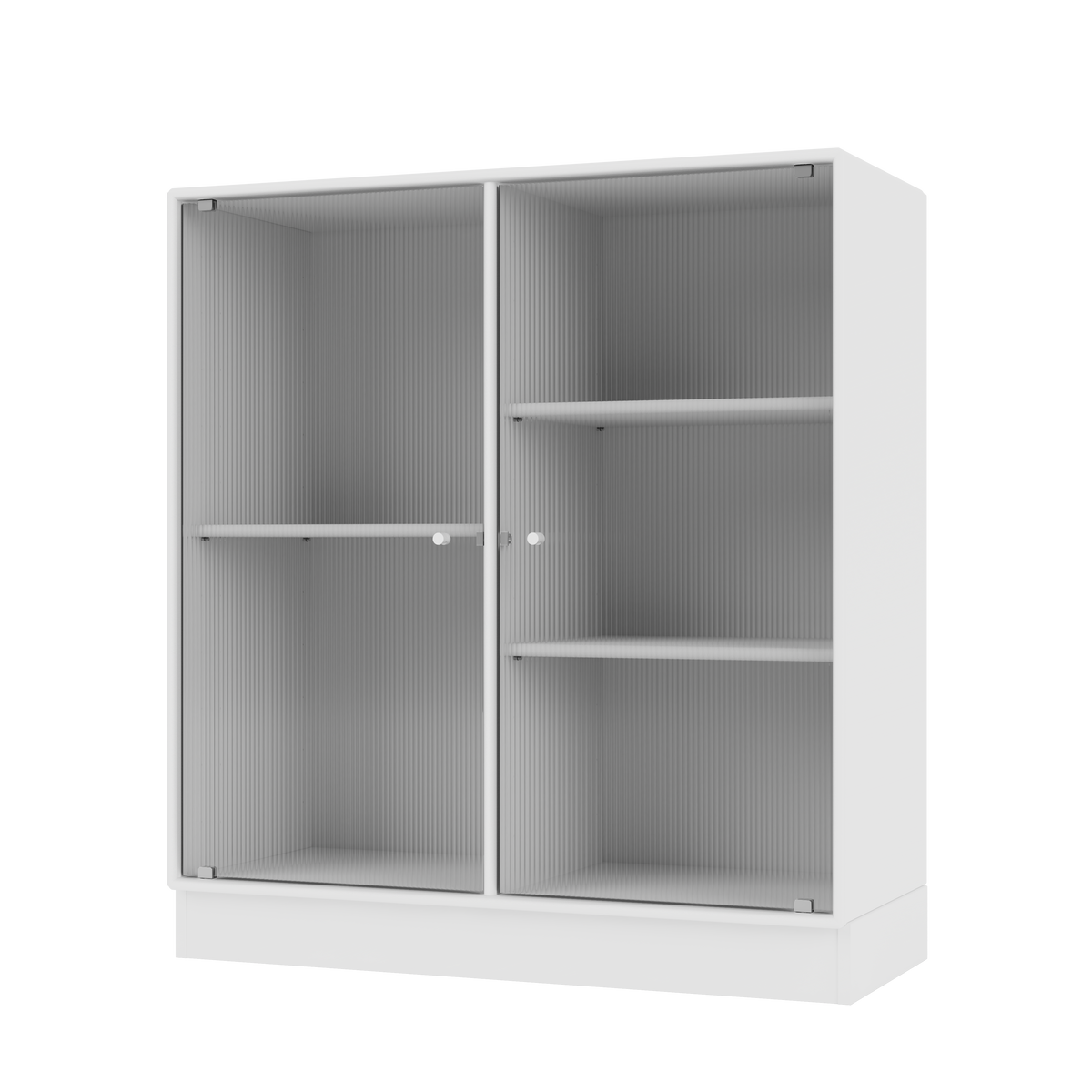Vitrine Ripple II Quick Ship, laque 101 New White, sur socle de 7 cm, packshot Montana
