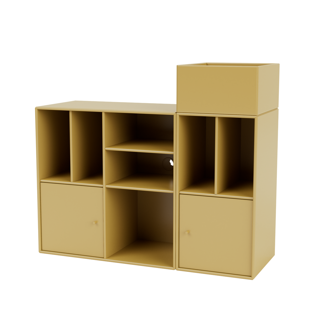 Rangement à vinyles Spin III Quick Ship, laque 157 Cumin, suspendu au mur, packshot Montana
