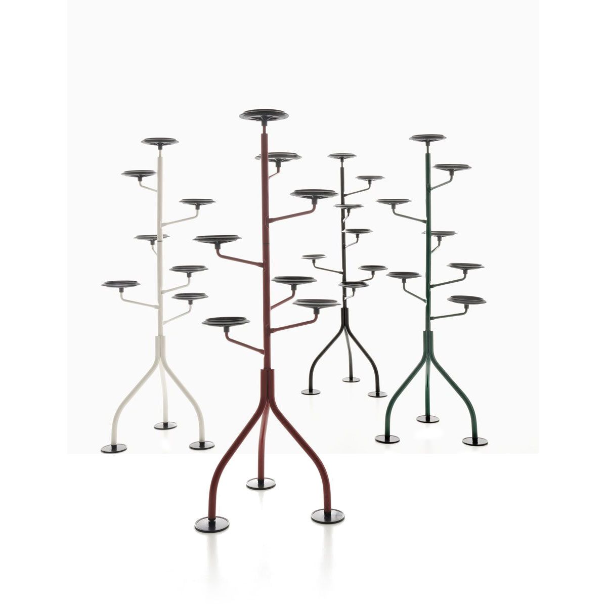 Rangement Albero jardinière par Achille Castiglioni - Zanotta-trois coloris côte à côte, blanc, rouge et noir-The Woods Gallery