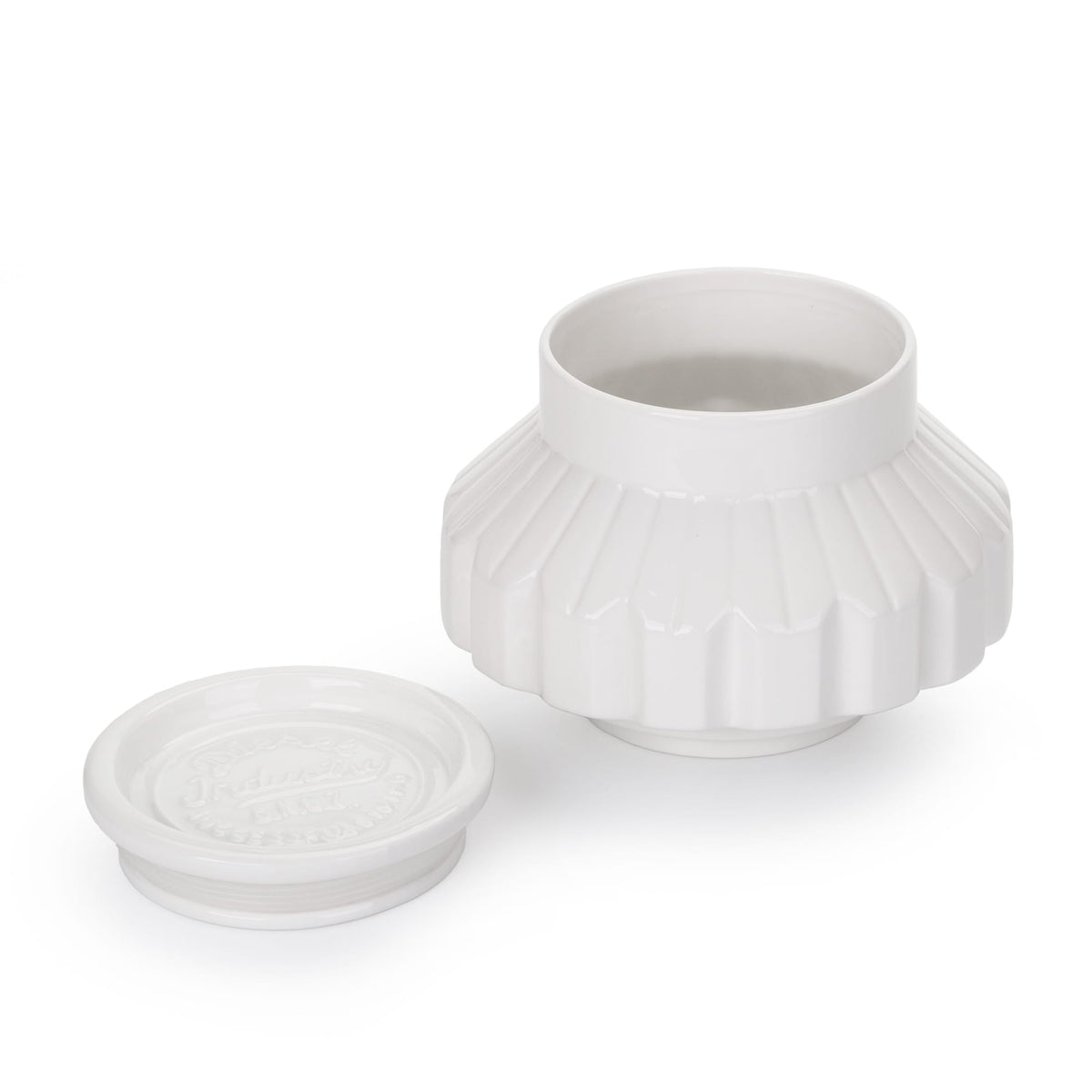 Bocal Machine Collection moyen de Diesel Living - Seletti-bocal de porcelaine cannelée, couvercle posé à côté-Seletti