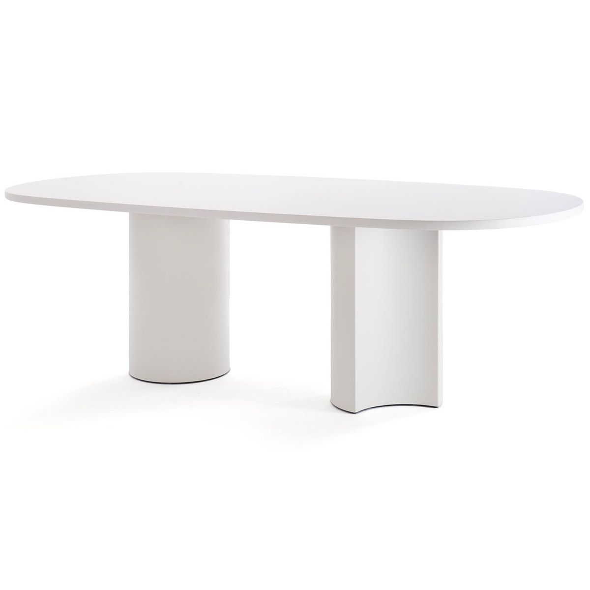 Table Bol L 230 cm par Zaven - Zanotta-plateau ovale blanc sur deux pieds pleins-The Woods Gallery
