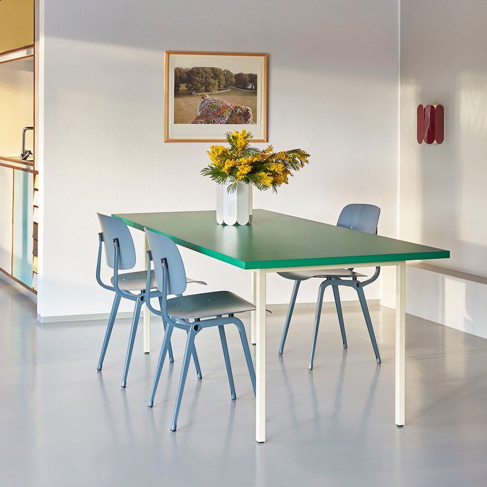 Table Two-Colour L 240 par Muller Van Severen - Hay-Vert Pieds Blanc-The Woods Gallery