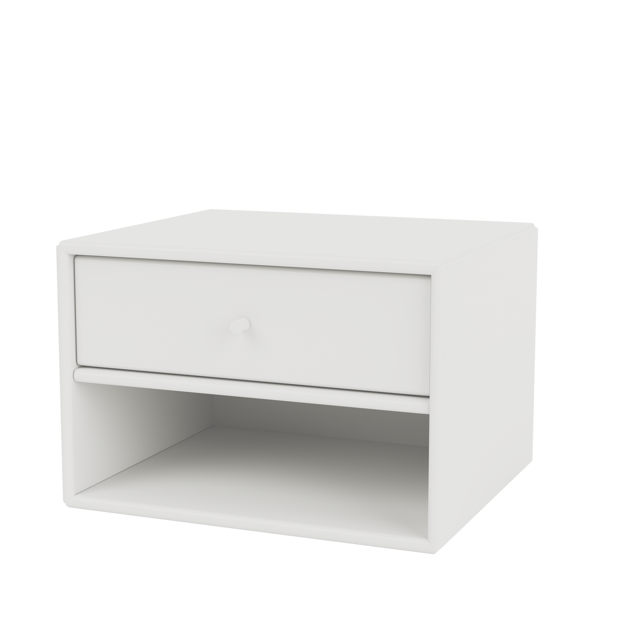 Table de nuit Dash par Peter J. Lassen, laque 01 White, suspendu au mur, packshot Montana