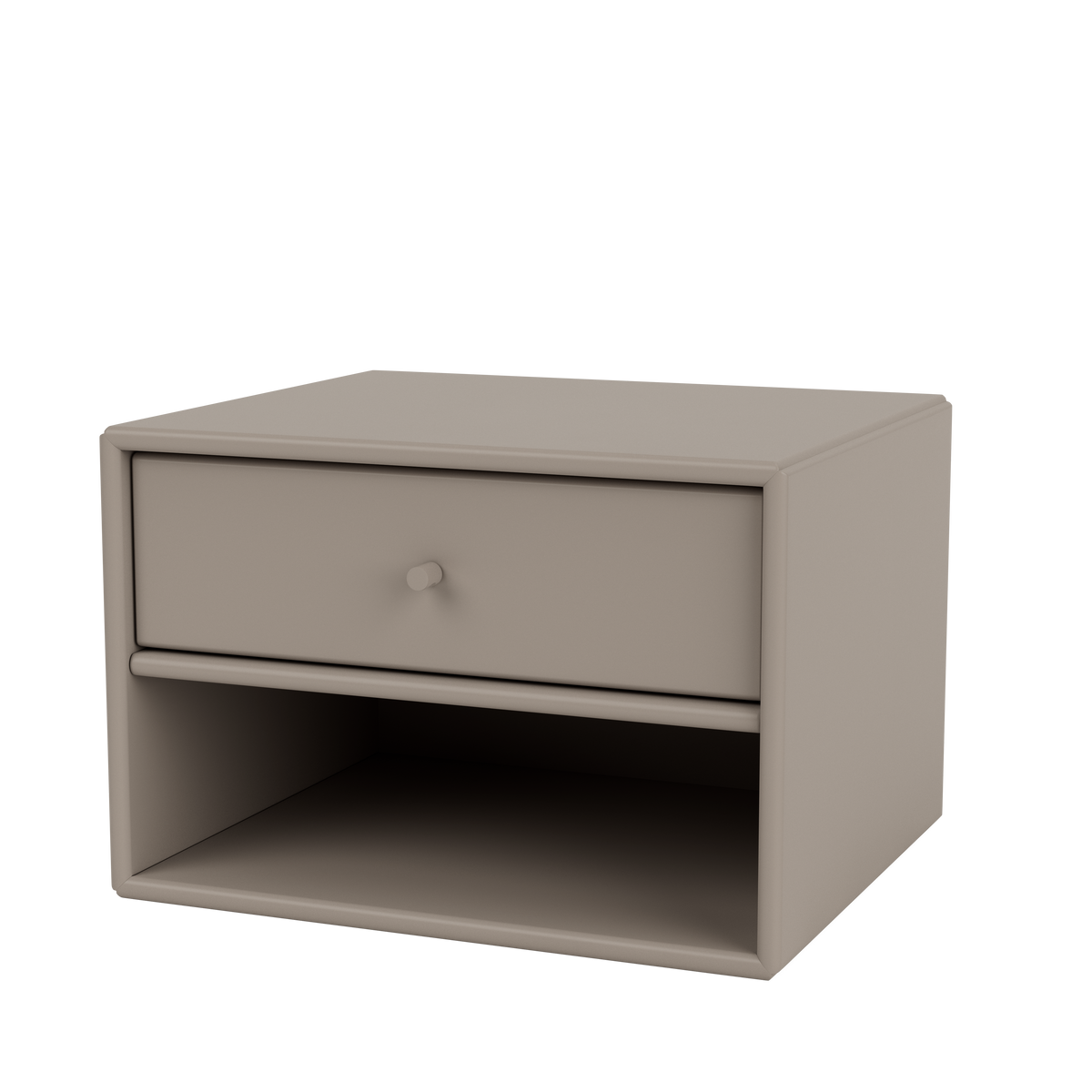 Table de nuit Dash par Peter J. Lassen, laque 141 Truffle, suspendu au mur, packshot Montana