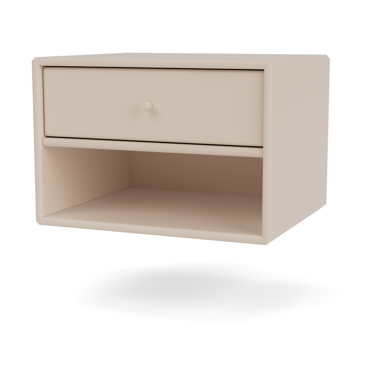 Table de nuit Dash par Peter J. Lassen, laque 168 Clay, suspendu au mur, packshot Montana