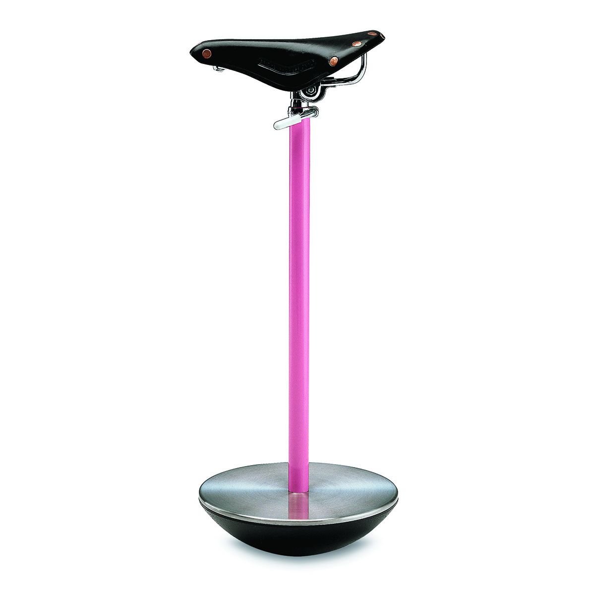 Tabouret Sella de Achille Castiglioni - Zanotta-selle de vélo sur tige rose, vue de face-The Woods Gallery