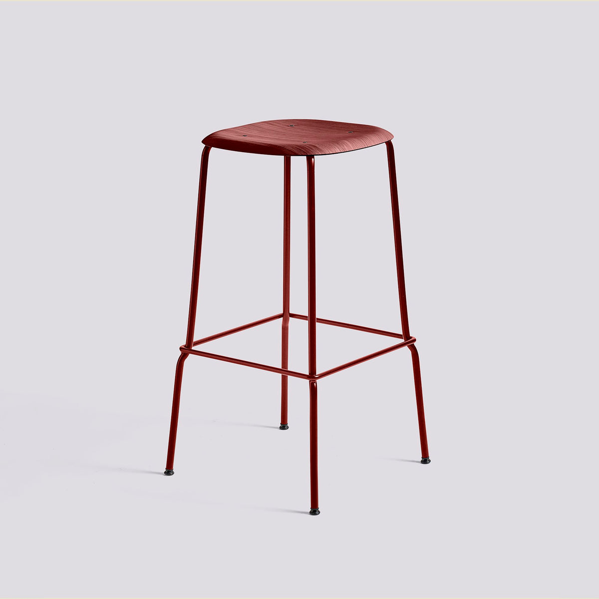 Tabouret de bar Soft Edge 80 de Iskos-Berlin - Hay-Placage de chêne laqué Fall red, assise — Acier thermolaqué Fall red, piètement 4 pieds — assise à 75 cm-The Woods Gallery