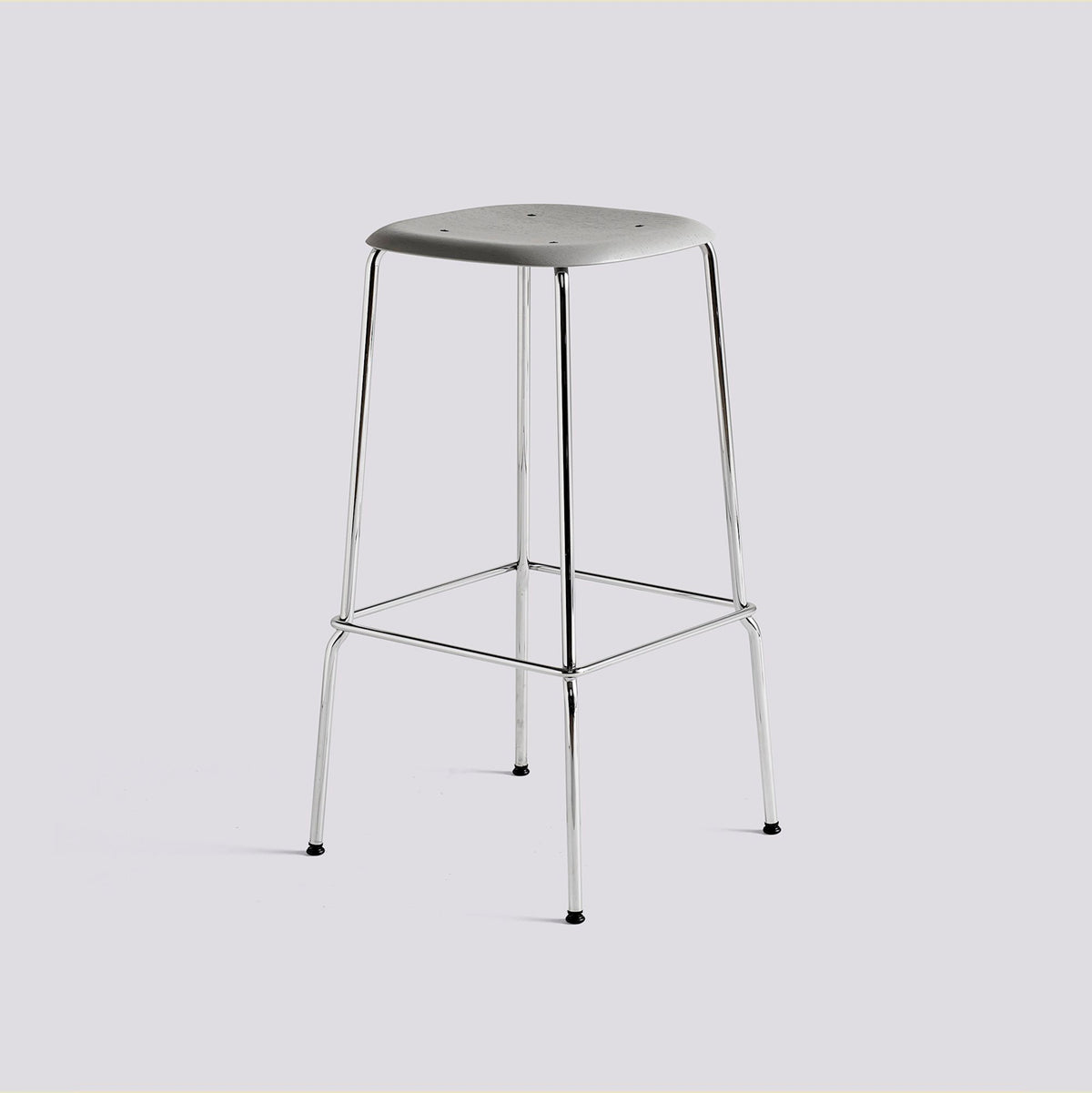 Tabouret de bar Soft Edge 80 de Iskos-Berlin - Hay-Placage de chêne laqué Soft grey, assise — Acier chromé, piètement 4 pieds — assise à 75 cm-The Woods Gallery