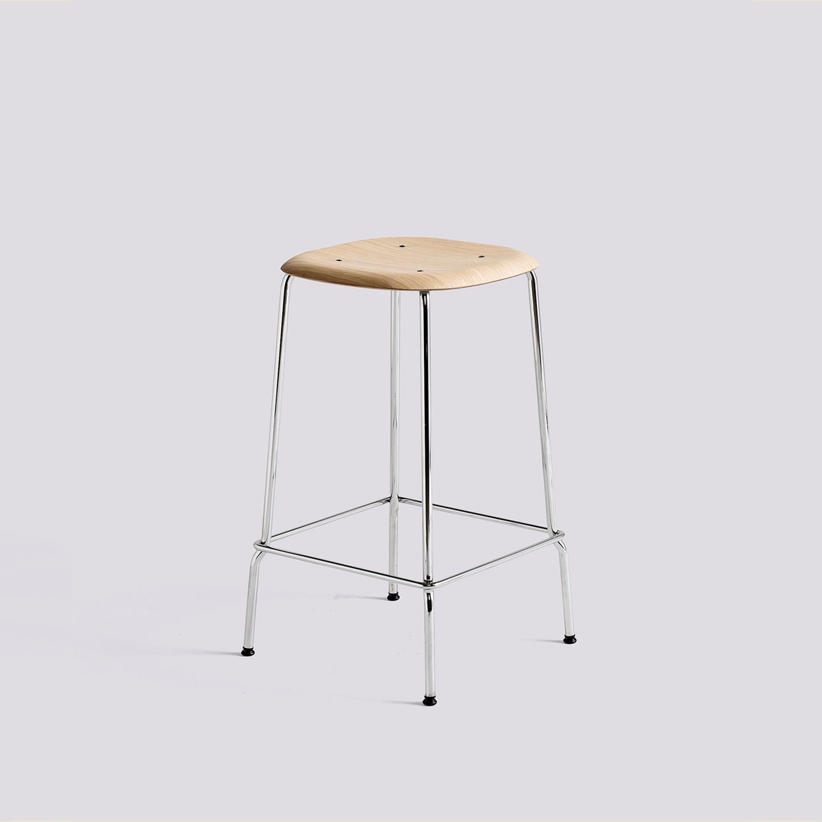 Tabouret de bar Soft Edge 80 de Iskos-Berlin - Hay-Placage de chêne laqué naturel, assise — Acier chromé, piètement 4 pieds — assise à 65 cm-The Woods Gallery