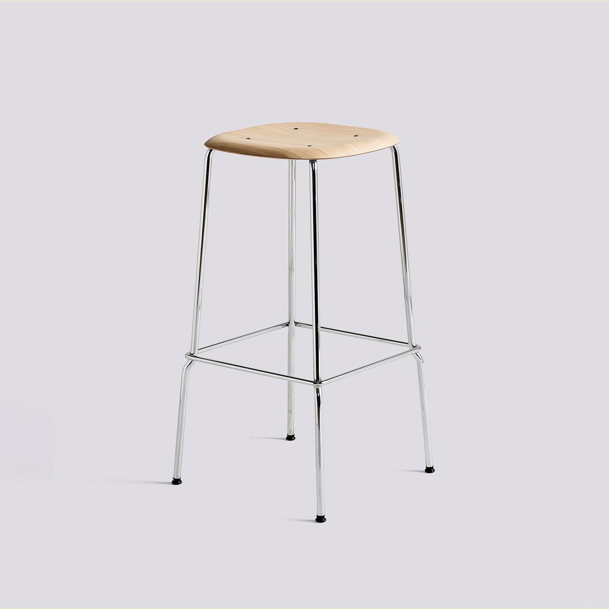 Tabouret de bar Soft Edge 80 de Iskos-Berlin - Hay-Placage de chêne laqué naturel, assise — Acier chromé, piètement 4 pieds — assise à 75 cm-The Woods Gallery